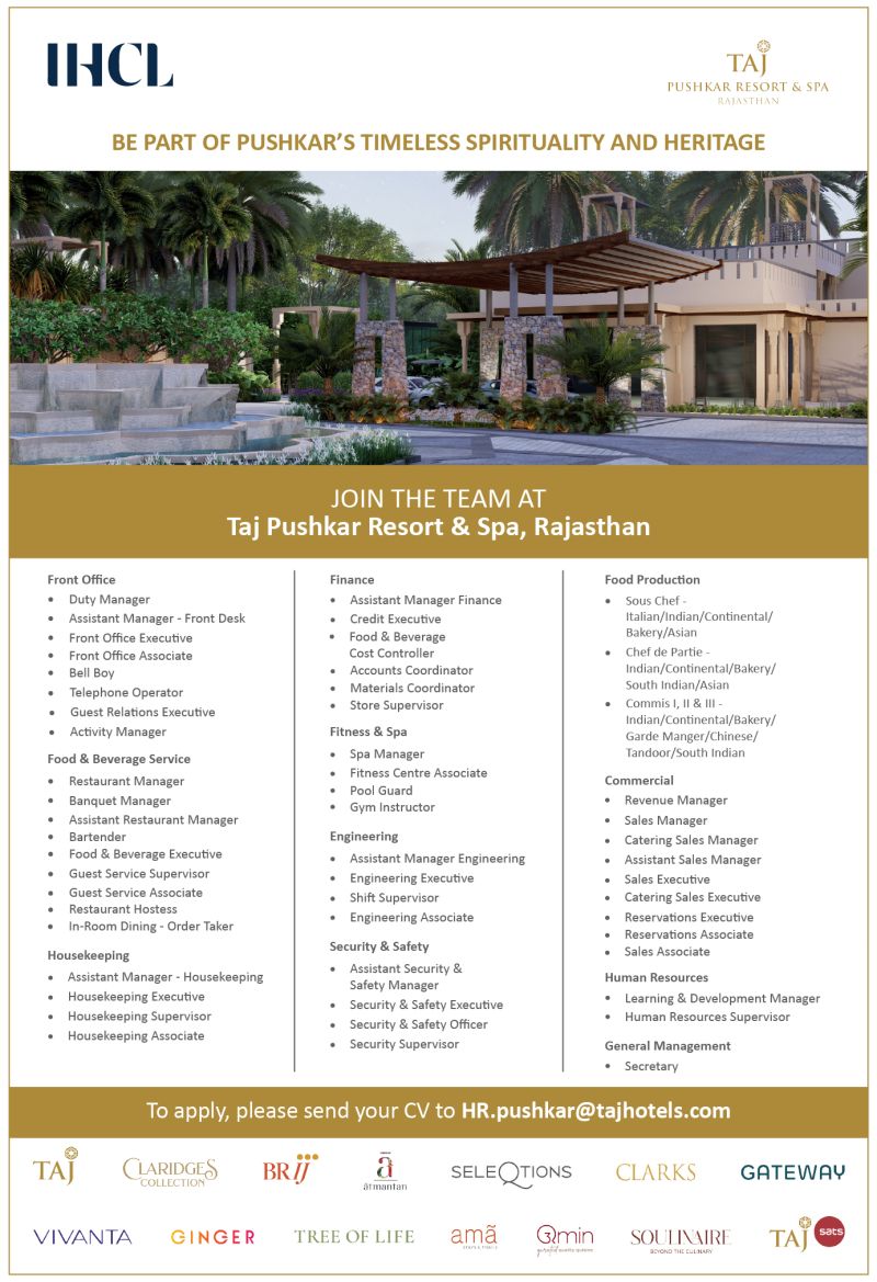 Taj Pushkar Resort and Spa Jobs | Taj Pushkar Resort and Spa Vacancies 2026 | Taj Pushkar Resort and Spa Careers | Job Openings at Taj Pushkar Resort and Spa | JobKing | Taj Pushkar Resort and Spa Job Opportunities 2026 | Taj Pushkar Resort and Spa Job Vacancy 2026 | Taj Pushkar Resort and Spa Recruitment 2026 | Pre-Opening Jobs at Taj Pushkar Resort and Spa | Hotel Jobs India | IHCL Jobs