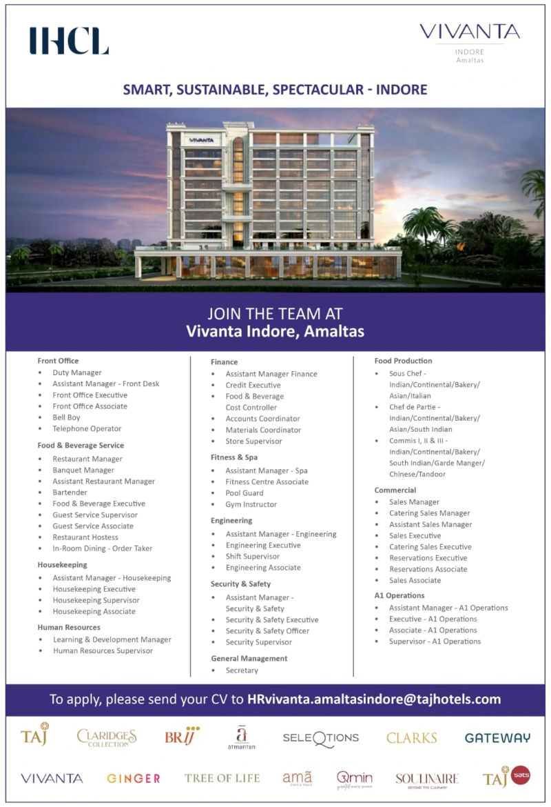 Vivanta Indore Amaltas Jobs | Vivanta Indore Amaltas Vacancies 2026 | Vivanta Indore Amaltas Careers | Job Openings at Vivanta Indore Amaltas | IHCL Careers | JobKing | Vivanta Indore Amaltas Job Opportunities 2026 | Vivanta Indore Amaltas Job Vacancy 2026 | Vivanta Indore Amaltas Recruitment 2026 | Pre-Opening Jobs at Vivanta Indore Amaltas | Hotel Jobs India